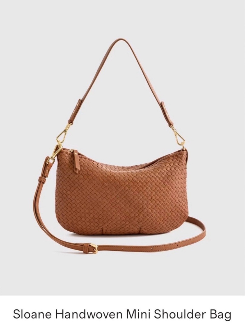Quince Sloane handwoven mini crossbody bag purse Cognac leather